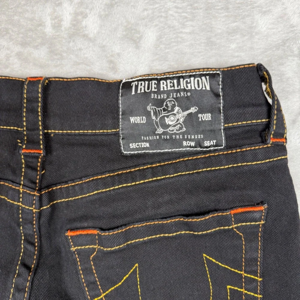True Religion Billy Relaxed Bootcut Jeans Black Orange Contrast Stitch Mens 31